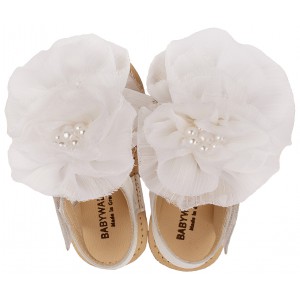 MI1559 Λευκό Πέδιλο με  Chiffon Λουλούδια 