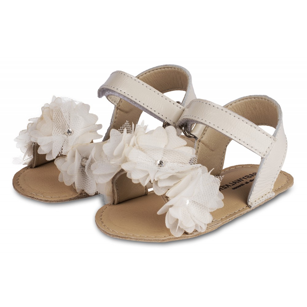MI1633 Πέδιλο Εκρού με Chiffon Λουλούδια 