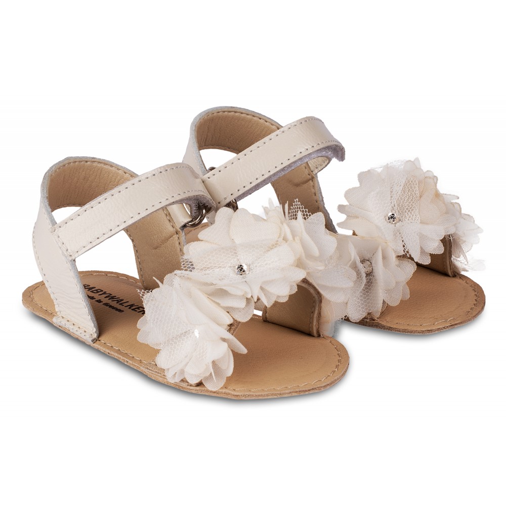 MI1633 Πέδιλο Εκρού με Chiffon Λουλούδια 