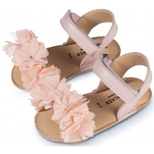 MI1633 Ροζ Πέδιλο με Chiffon Λουλούδια 