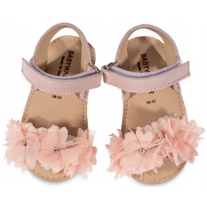MI1633 Ροζ Πέδιλο με Chiffon Λουλούδια 