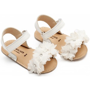 MI1633 Λευκό Πέδιλο με Chiffon Λουλούδια 