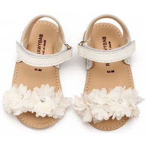 MI1633 Λευκό Πέδιλο με Chiffon Λουλούδια 