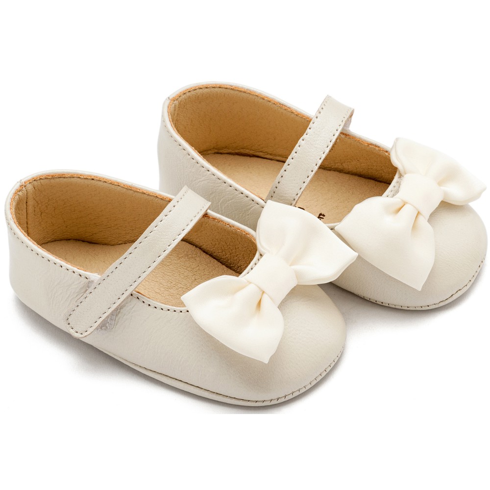 MI1646 Εκρού Γοβάκι Μονή Μπαρέτα με Υφασμάτινο Χειροποίητο Φιογκάκι 