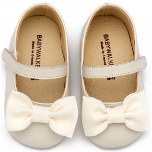 MI1646 Εκρού Γοβάκι Μονή Μπαρέτα με Υφασμάτινο Χειροποίητο Φιογκάκι 