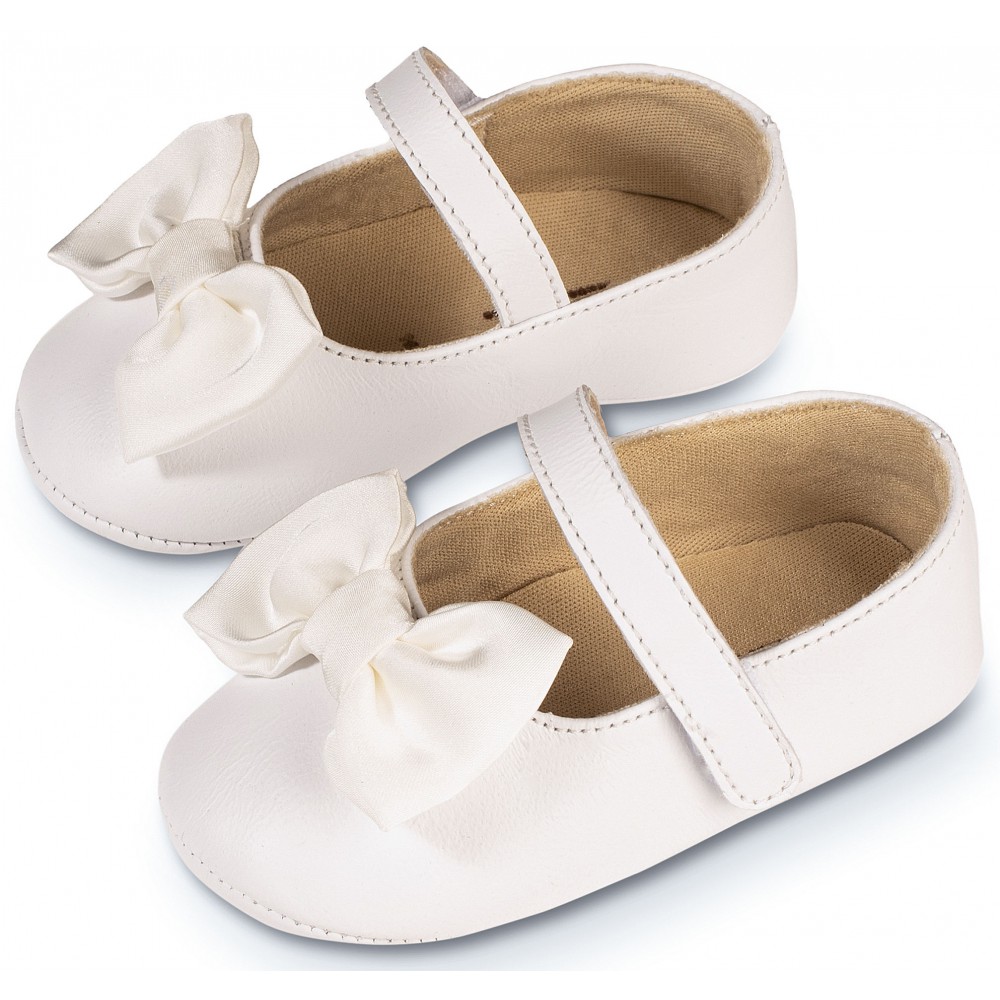 MI1646 Γοβάκι Μονή Μπαρέτα με Υφασμάτινο Χειροποίητο Φιογκάκι  Λευκό