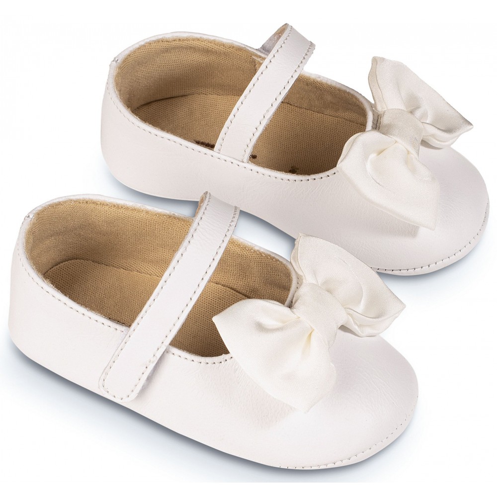 MI1646 Γοβάκι Μονή Μπαρέτα με Υφασμάτινο Χειροποίητο Φιογκάκι  Λευκό