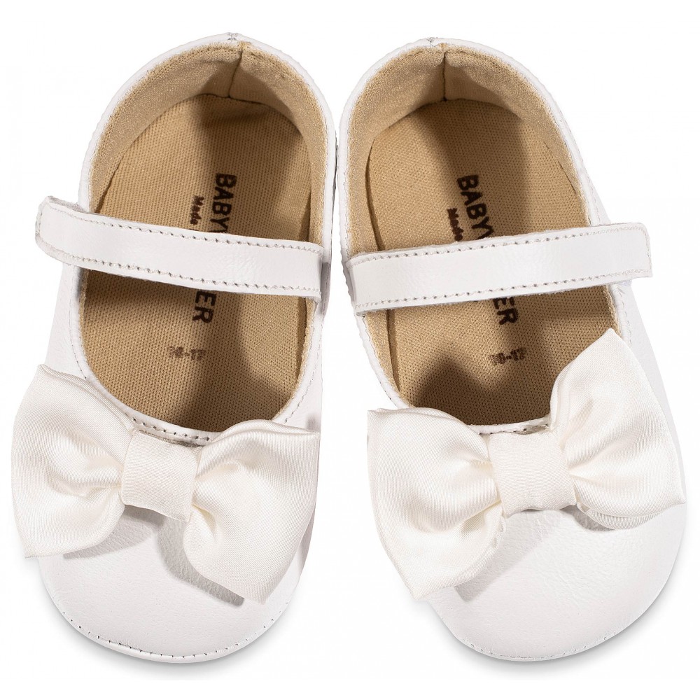 MI1646 Γοβάκι Μονή Μπαρέτα με Υφασμάτινο Χειροποίητο Φιογκάκι  Λευκό