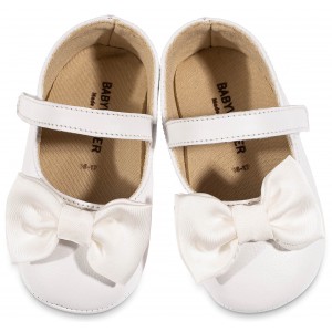 MI1646 Γοβάκι Μονή Μπαρέτα με Υφασμάτινο Χειροποίητο Φιογκάκι  Λευκό