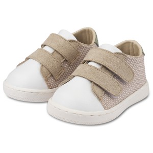 PRI2104  Μπεζ Λευκό Μέντα Sneakers Διπλή Μπαρέτα Χρατς 