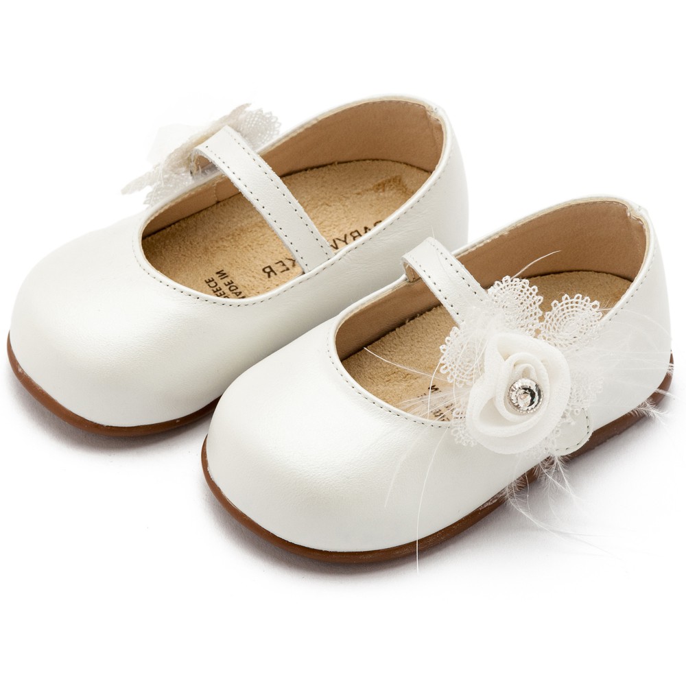 PRI2640 Γοβάκι  Μονή Μπαρέτα με Λουλούδι   Εκρού