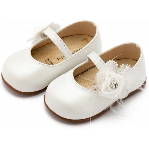 PRI2640 Γοβάκι  Μονή Μπαρέτα με Λουλούδι   Εκρού