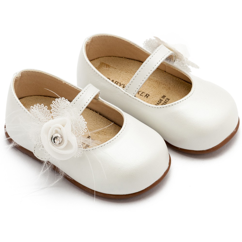 PRI2640 Γοβάκι  Μονή Μπαρέτα με Λουλούδι   Εκρού