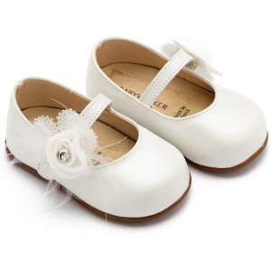 PRI2640 Γοβάκι  Μονή Μπαρέτα με Λουλούδι   Εκρού