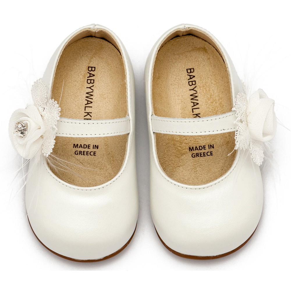 PRI2640 Γοβάκι  Μονή Μπαρέτα με Λουλούδι   Εκρού