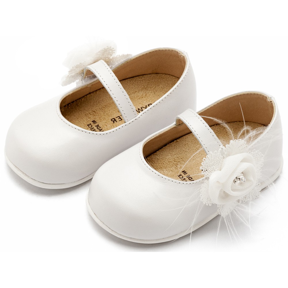 PRI2640 Γοβάκι  Μονή Μπαρέτα με Λουλούδι   Λευκό