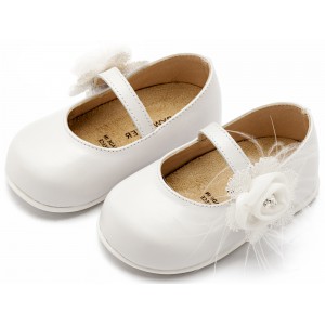 PRI2640 Γοβάκι  Μονή Μπαρέτα με Λουλούδι   Λευκό