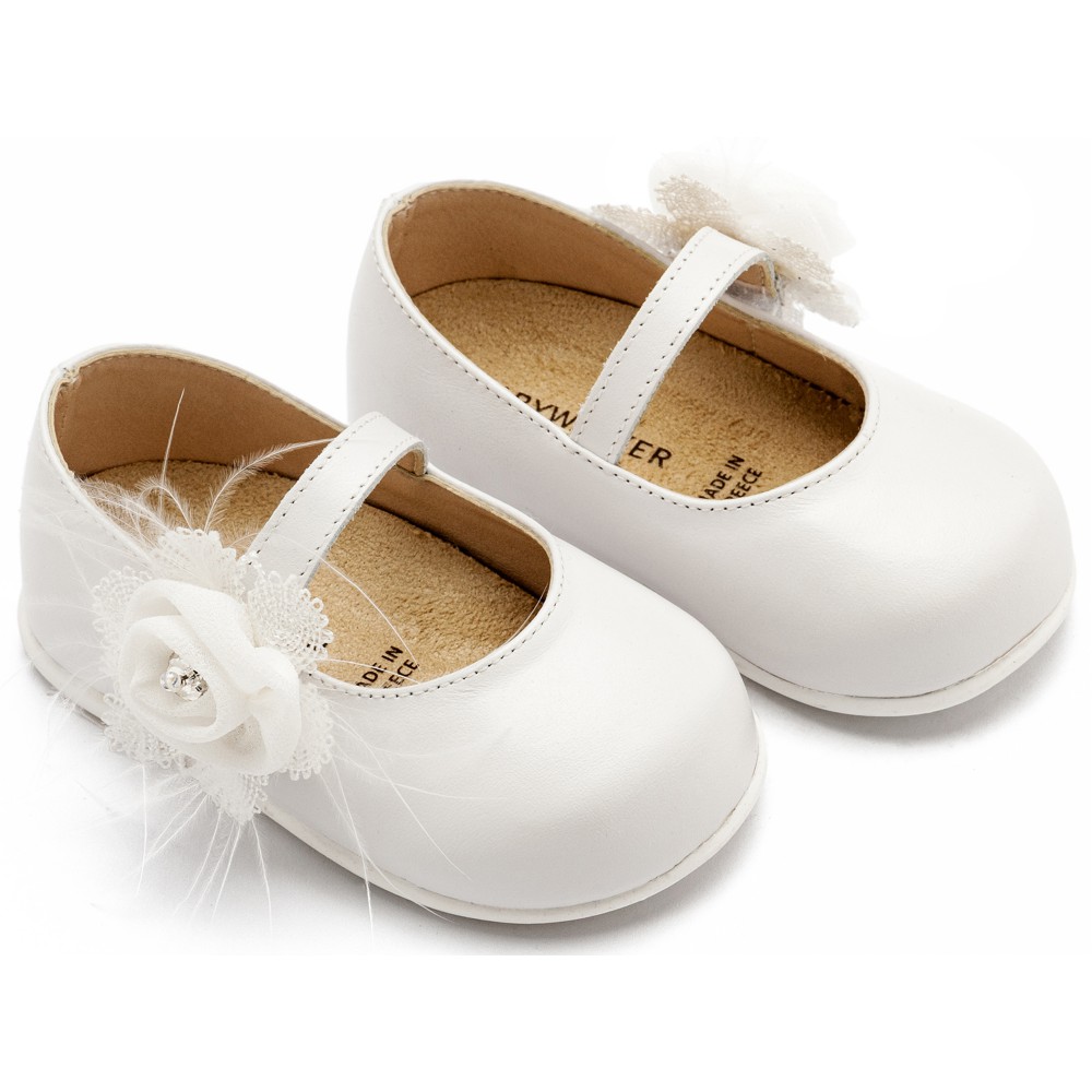 PRI2640 Γοβάκι  Μονή Μπαρέτα με Λουλούδι   Λευκό