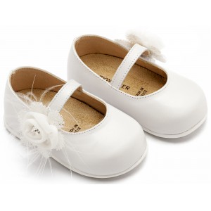 PRI2640 Γοβάκι  Μονή Μπαρέτα με Λουλούδι   Λευκό