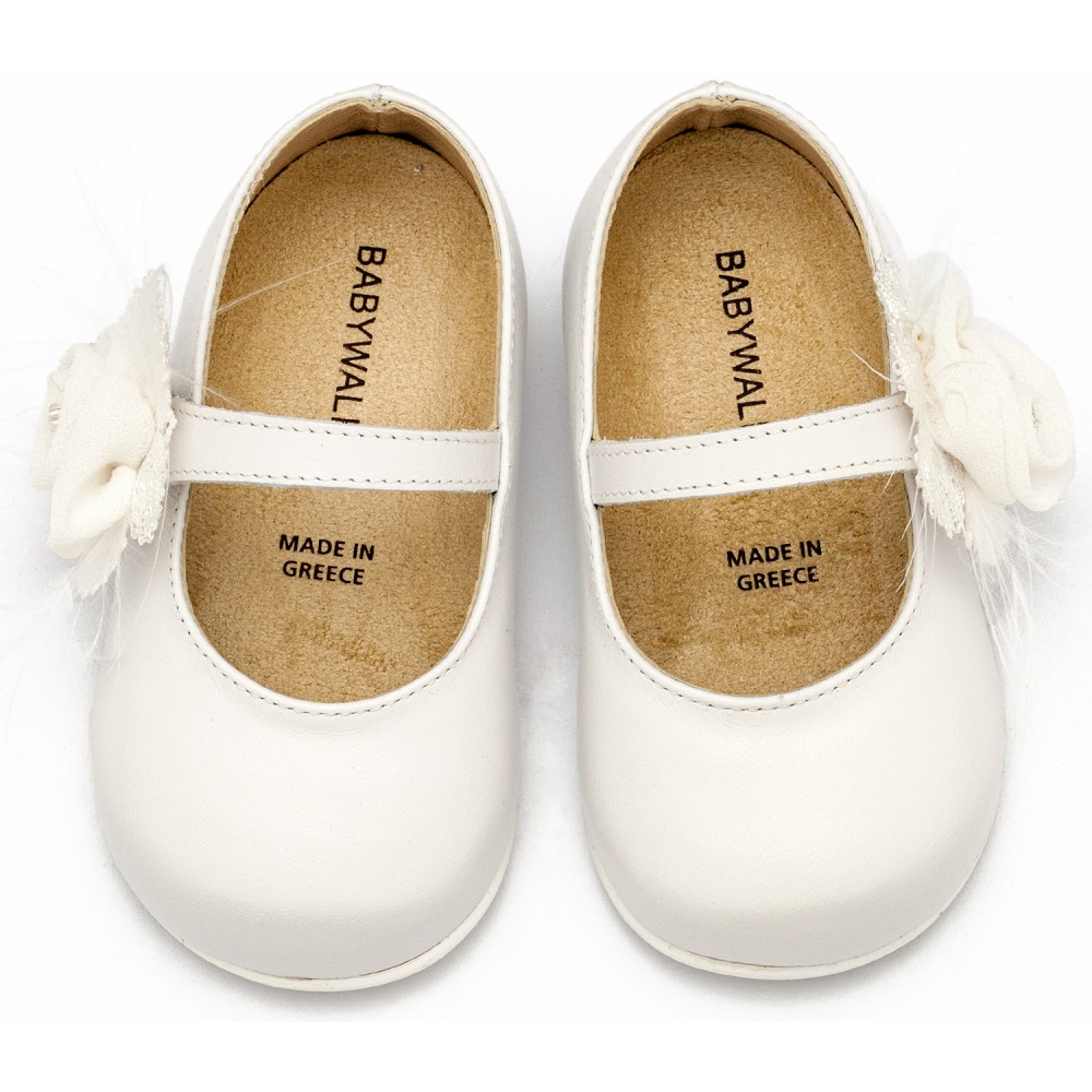 PRI2640 Γοβάκι  Μονή Μπαρέτα με Λουλούδι   Λευκό