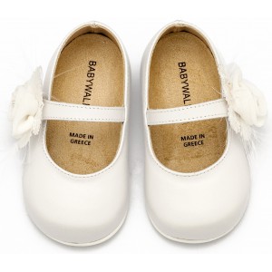 PRI2640 Γοβάκι  Μονή Μπαρέτα με Λουλούδι   Λευκό