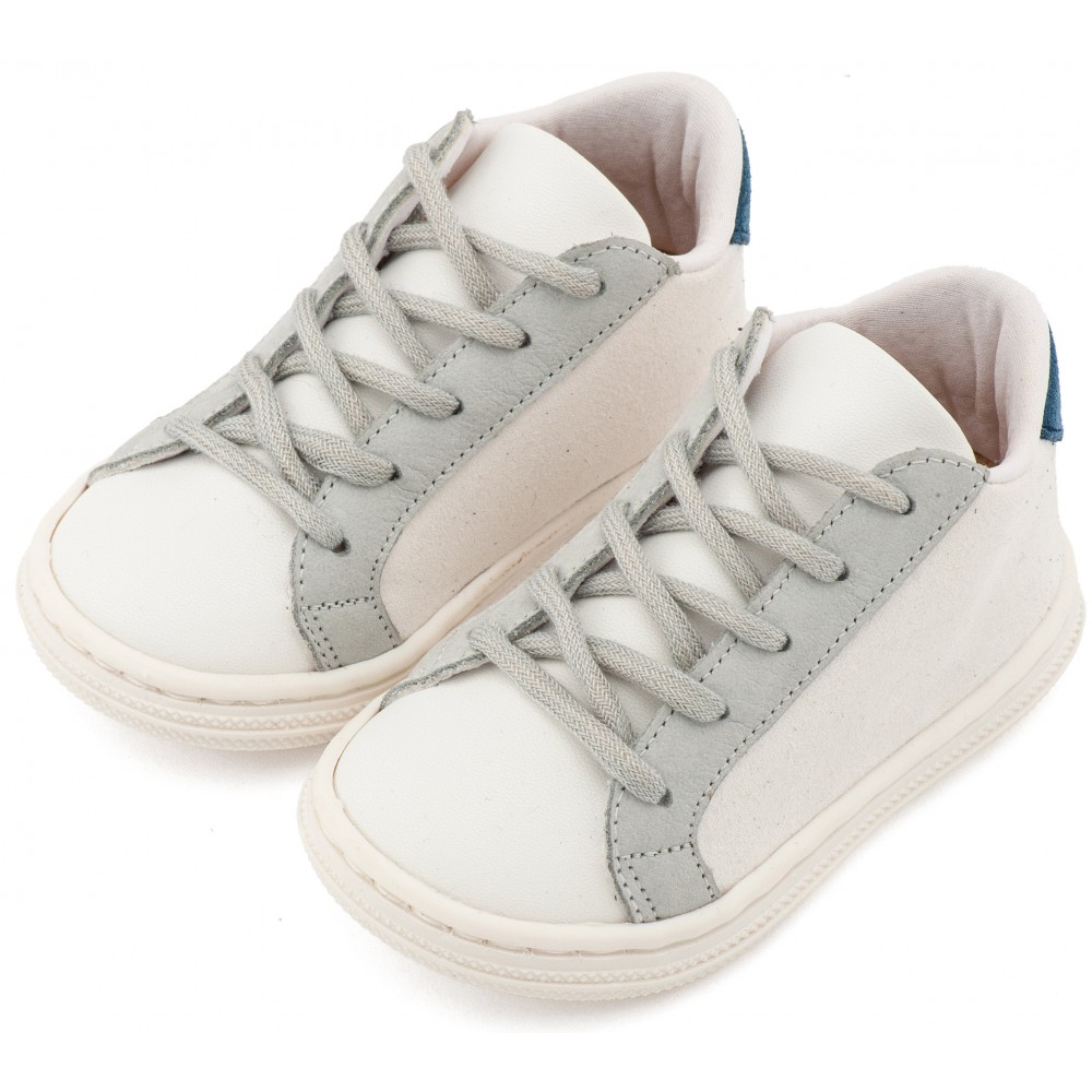 BS3039 Λευκό Πάγου Γκρι Μπλε Δετό Τρίχρωμο Σνίκερ 