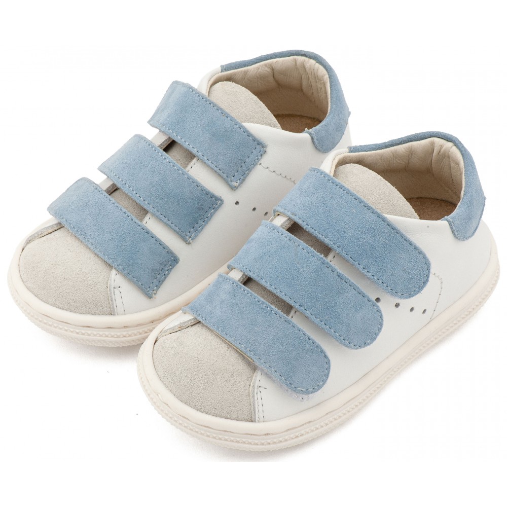 BS3096 Λευκό Σιέλ Σνίκερ με Τριπλή Μπαρέτα Χρατς 