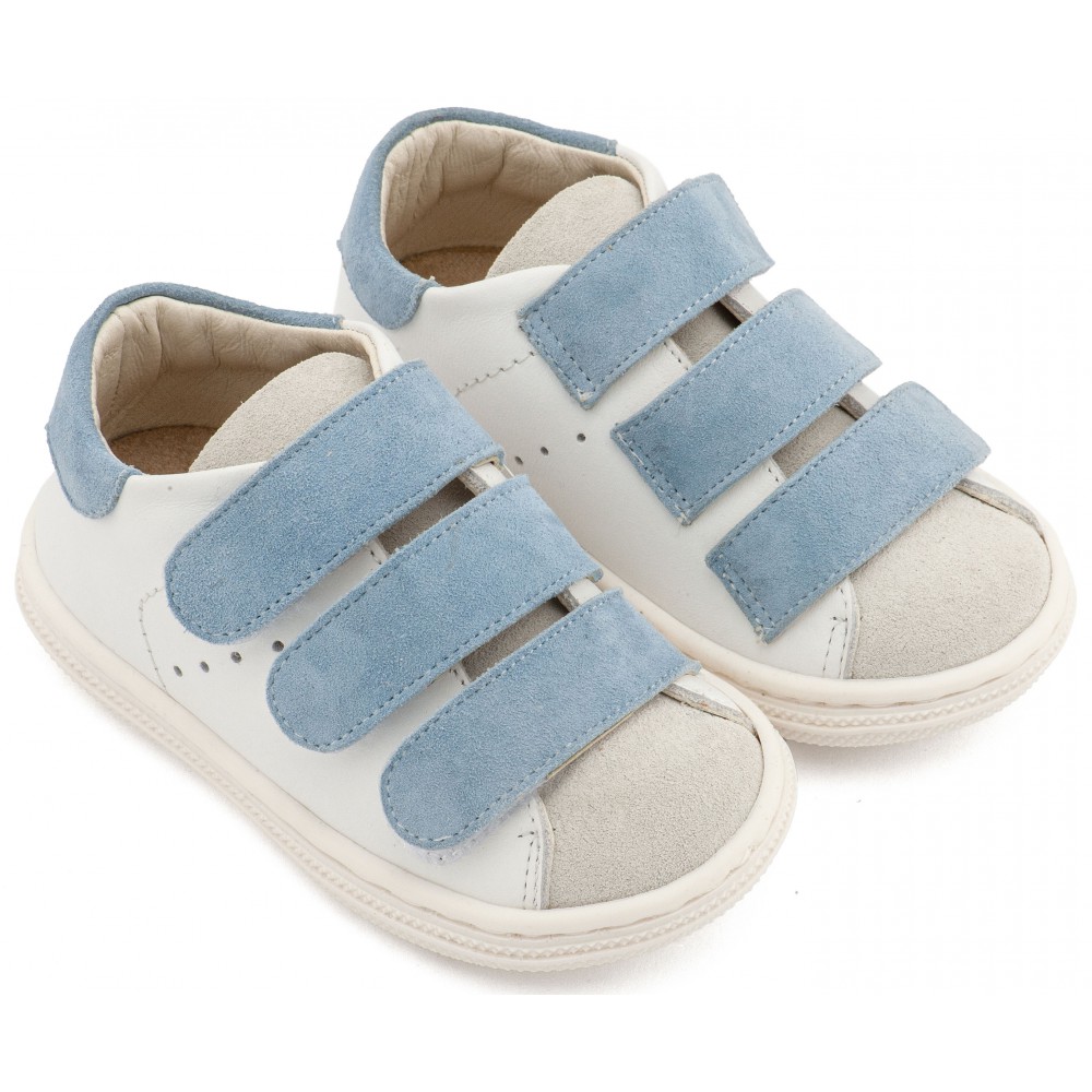 BS3096 Λευκό Σιέλ Σνίκερ με Τριπλή Μπαρέτα Χρατς 