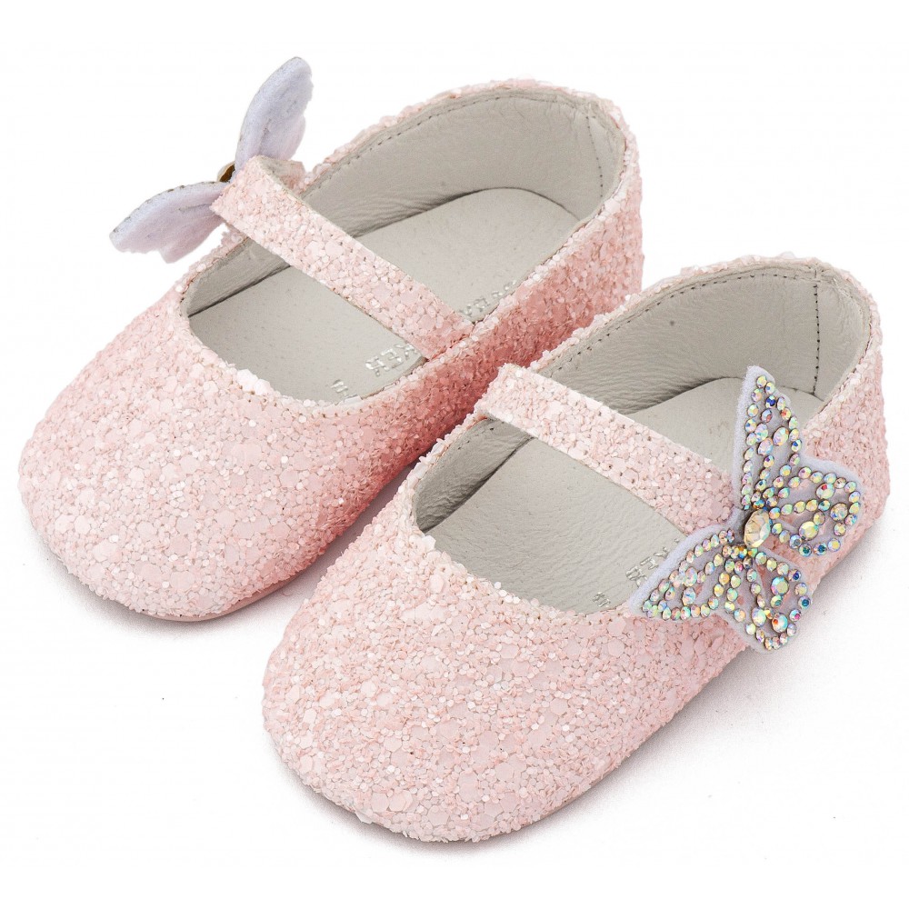 MI1658 Ροζ Γοβάκι Μονή Μπαρέτα Χρατς με  Στρασένια Πεταλούδα 