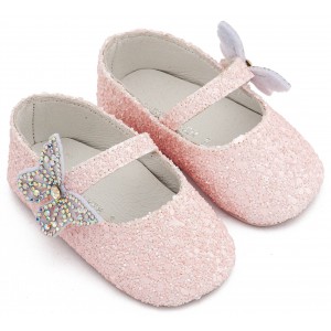 MI1658 Ροζ Γοβάκι Μονή Μπαρέτα Χρατς με  Στρασένια Πεταλούδα 