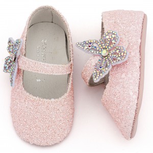 MI1658 Ροζ Γοβάκι Μονή Μπαρέτα Χρατς με  Στρασένια Πεταλούδα 