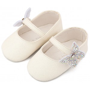 MI1658 Λευκό Γοβάκι Μονή Μπαρέτα Χρατς με  Στρασένια Πεταλούδα 