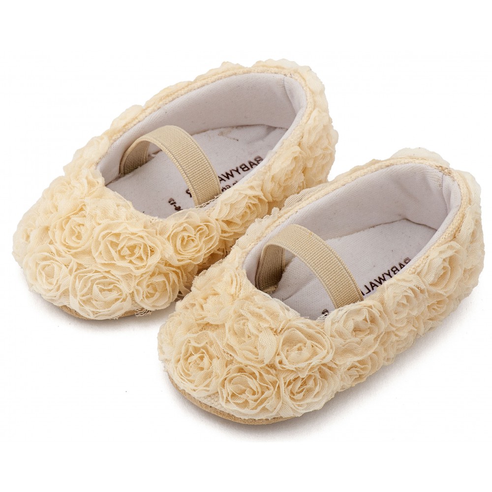 MI1660 Εκρού Μπαλαρίνα Διακοσμημένη με Chiffon Λουλούδια 