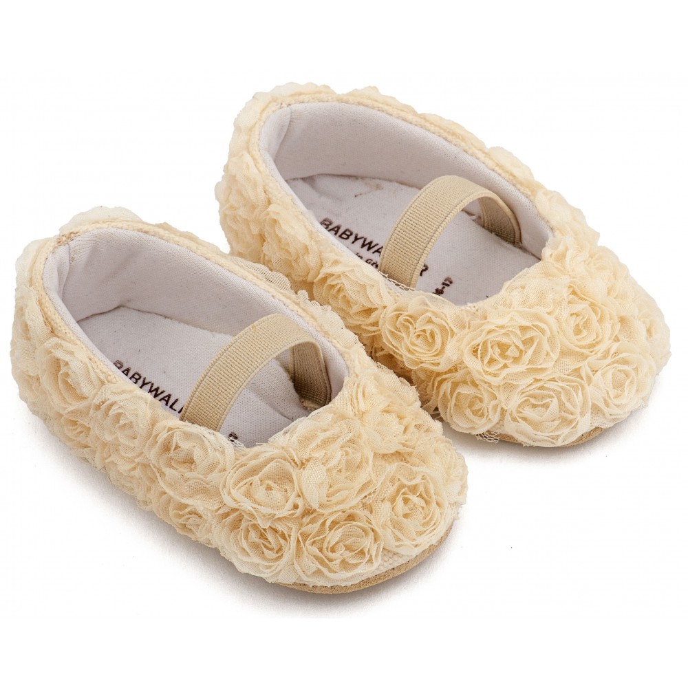 MI1660 Εκρού Μπαλαρίνα Διακοσμημένη με Chiffon Λουλούδια 