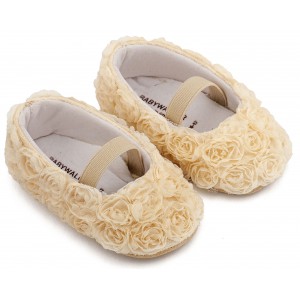 MI1660 Εκρού Μπαλαρίνα Διακοσμημένη με Chiffon Λουλούδια 