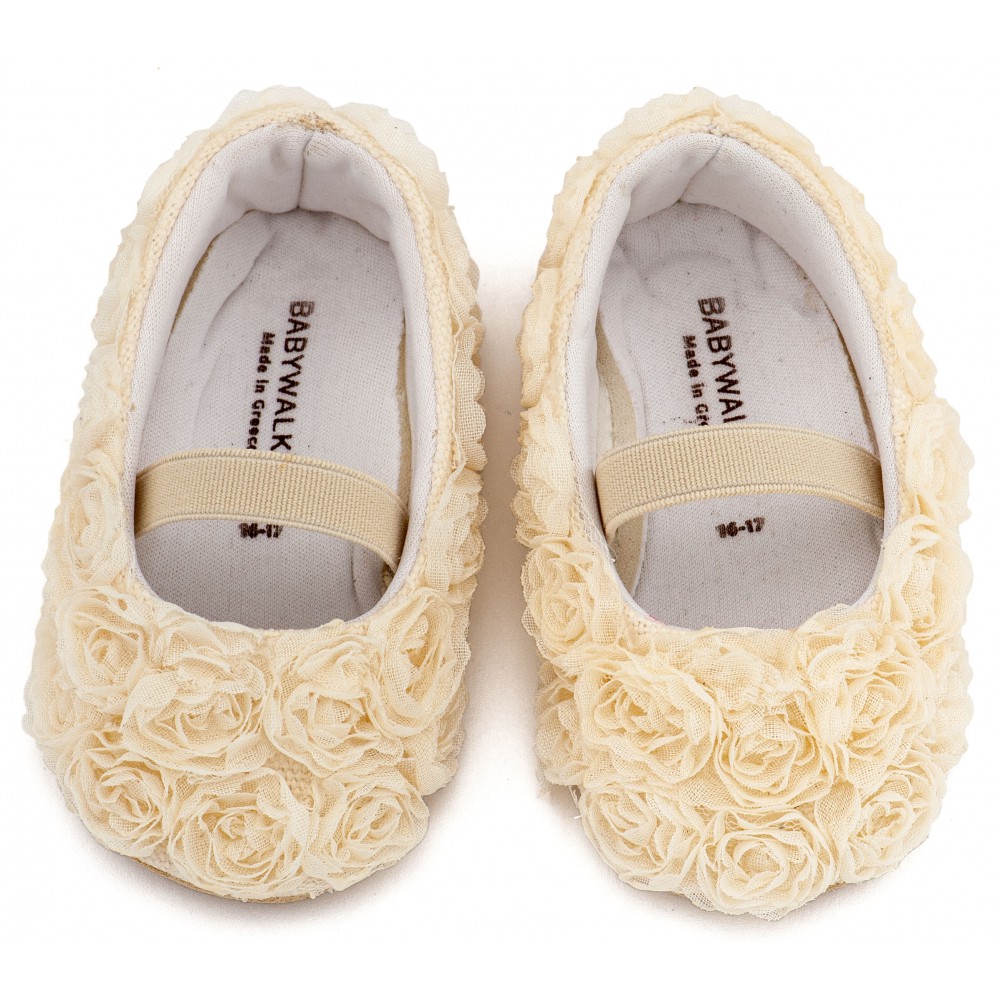 MI1660 Εκρού Μπαλαρίνα Διακοσμημένη με Chiffon Λουλούδια 