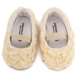 MI1660 Εκρού Μπαλαρίνα Διακοσμημένη με Chiffon Λουλούδια 