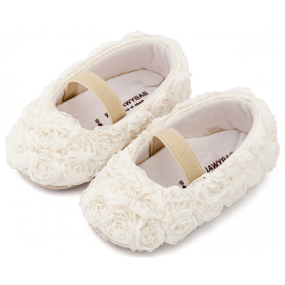 MI1660 Λευκό Μπαλαρινα Διακοσμημένη με Chiffon Λουλούδια 