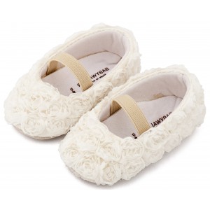 MI1660 Λευκό Μπαλαρινα Διακοσμημένη με Chiffon Λουλούδια 