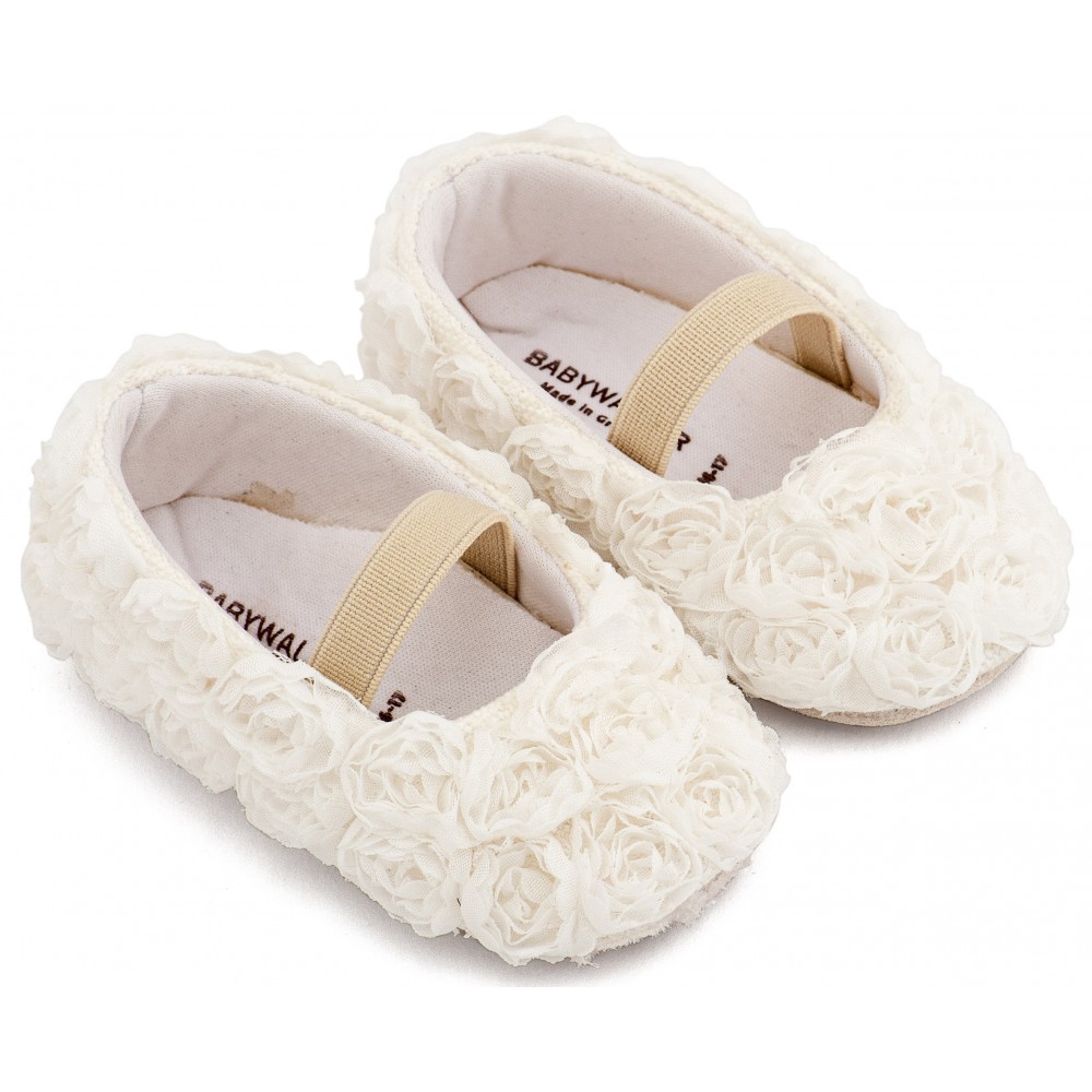 MI1660 Λευκό Μπαλαρινα Διακοσμημένη με Chiffon Λουλούδια 