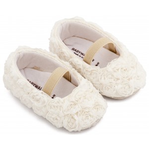 MI1660 Λευκό Μπαλαρινα Διακοσμημένη με Chiffon Λουλούδια 