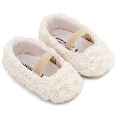 MI1660 Λευκό Μπαλαρινα Διακοσμημένη με Chiffon Λουλούδια 