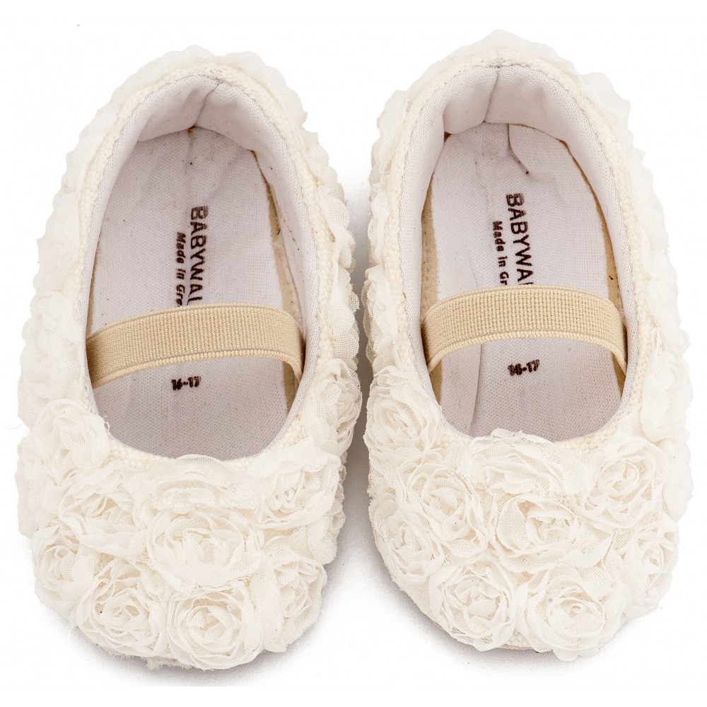 MI1660 Λευκό Μπαλαρινα Διακοσμημένη με Chiffon Λουλούδια 