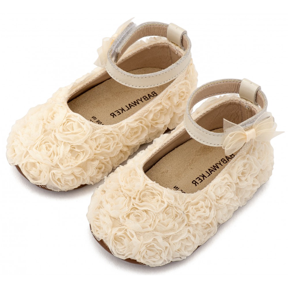 PRI2654 Εκρού Μπαλαρίνα Διακοσμημένη με Chiffon Λουλούδια 