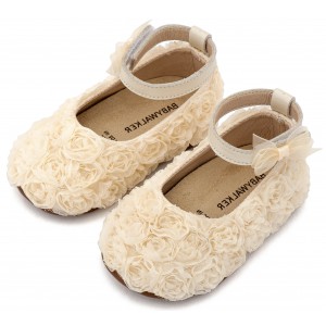 PRI2654 Εκρού Μπαλαρίνα Διακοσμημένη με Chiffon Λουλούδια 