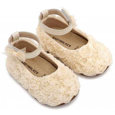 PRI2654 Εκρού Μπαλαρίνα Διακοσμημένη με Chiffon Λουλούδια 