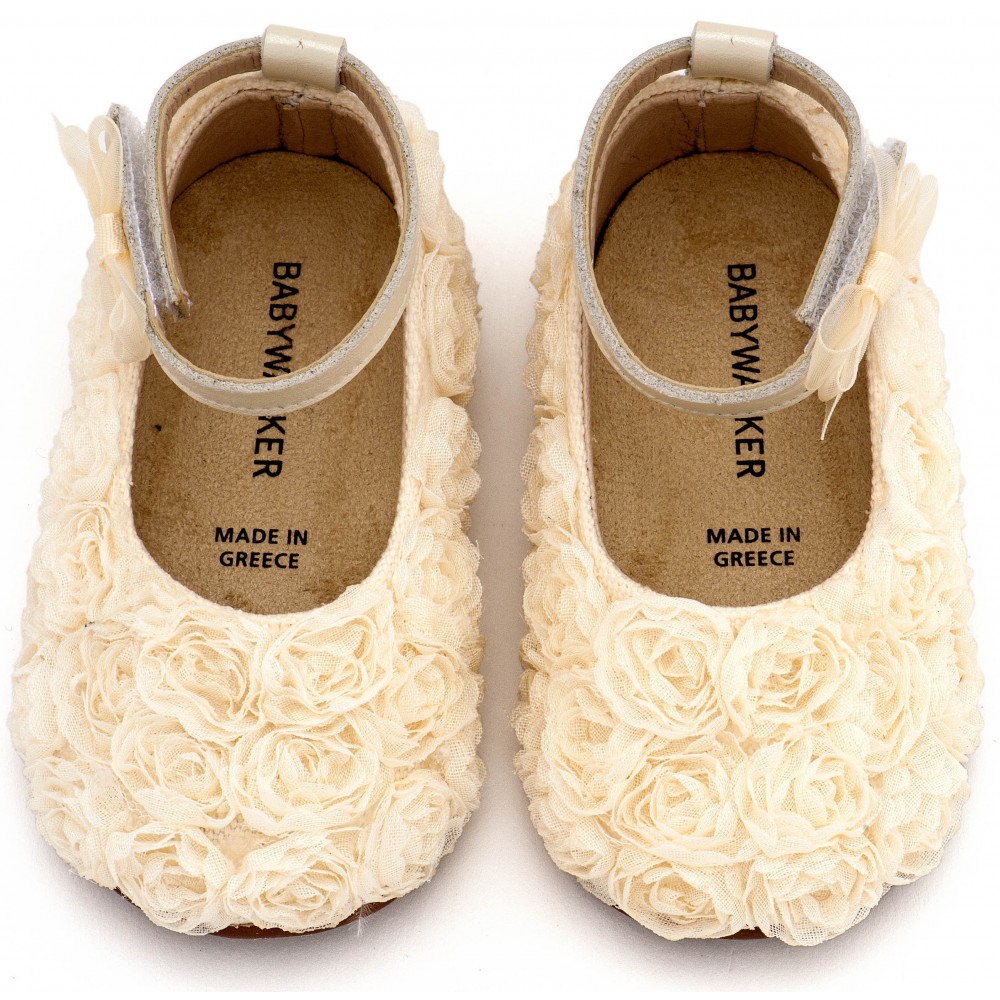 PRI2654 Εκρού Μπαλαρίνα Διακοσμημένη με Chiffon Λουλούδια 