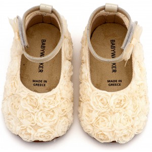 PRI2654 Εκρού Μπαλαρίνα Διακοσμημένη με Chiffon Λουλούδια 