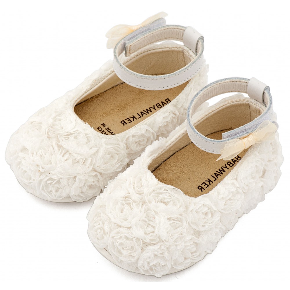 PRI2654 Λευκό Μπαλαρίνα Διακοσμημένη με Chiffon Λουλούδια 