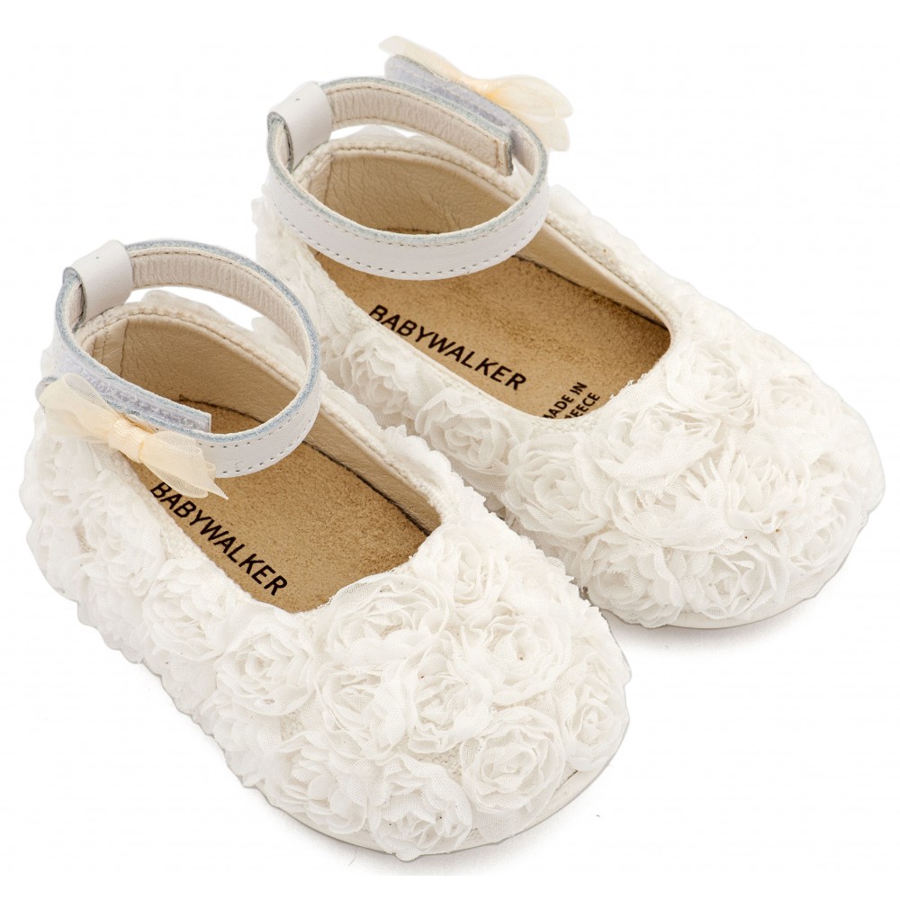 PRI2654 Λευκό Μπαλαρίνα Διακοσμημένη με Chiffon Λουλούδια 